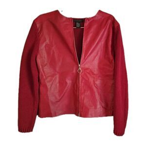 Maurice Sasson Women’s Leather Knit Cotton Jacket Sz XL Y2K 00s Edgy Streetwear